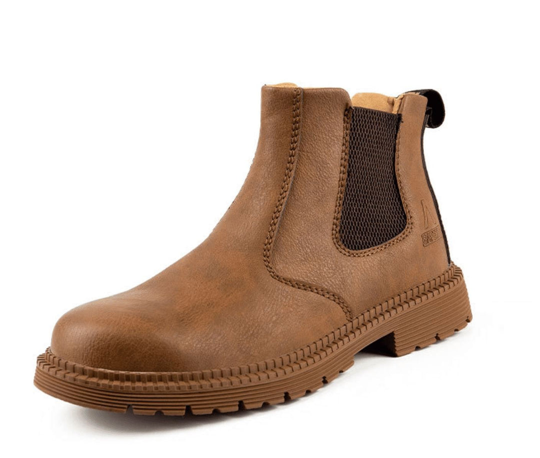 Cognacfarbene Chelsea-Stiefeletten aus veganem Leder mit griffiger Laufsohle