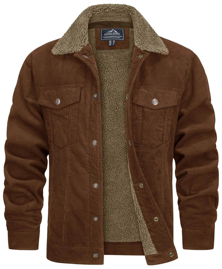 Braune Cordjacke mit Sherpa-Futter und abnehmbarem Fellkragen