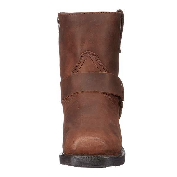 Frontalansicht Herrenstiefel braun mit Zierriemen und Schnürsteppung am Schaft