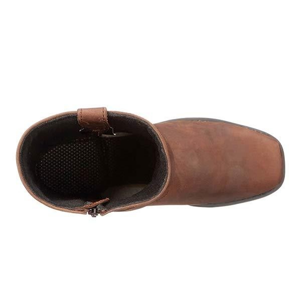 Draufsicht auf braunen Cowboystiefel mit Innenfutter und Reißverschlusszug