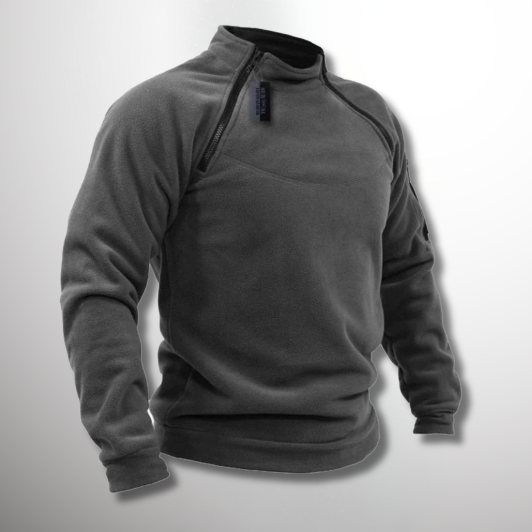 Grauer Fleece-Pullover Herren mit Stehkragen und Viertelzip Verschluss