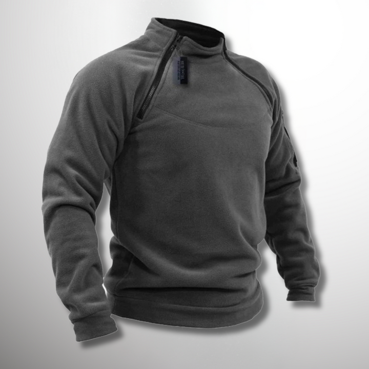 Grauer Fleece-Pullover Herren mit Stehkragen und Viertelzip Verschluss