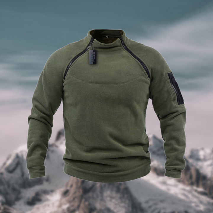 Olivgrüner Fleece-Pullover mit Stehkragen und Viertelzip für Herren