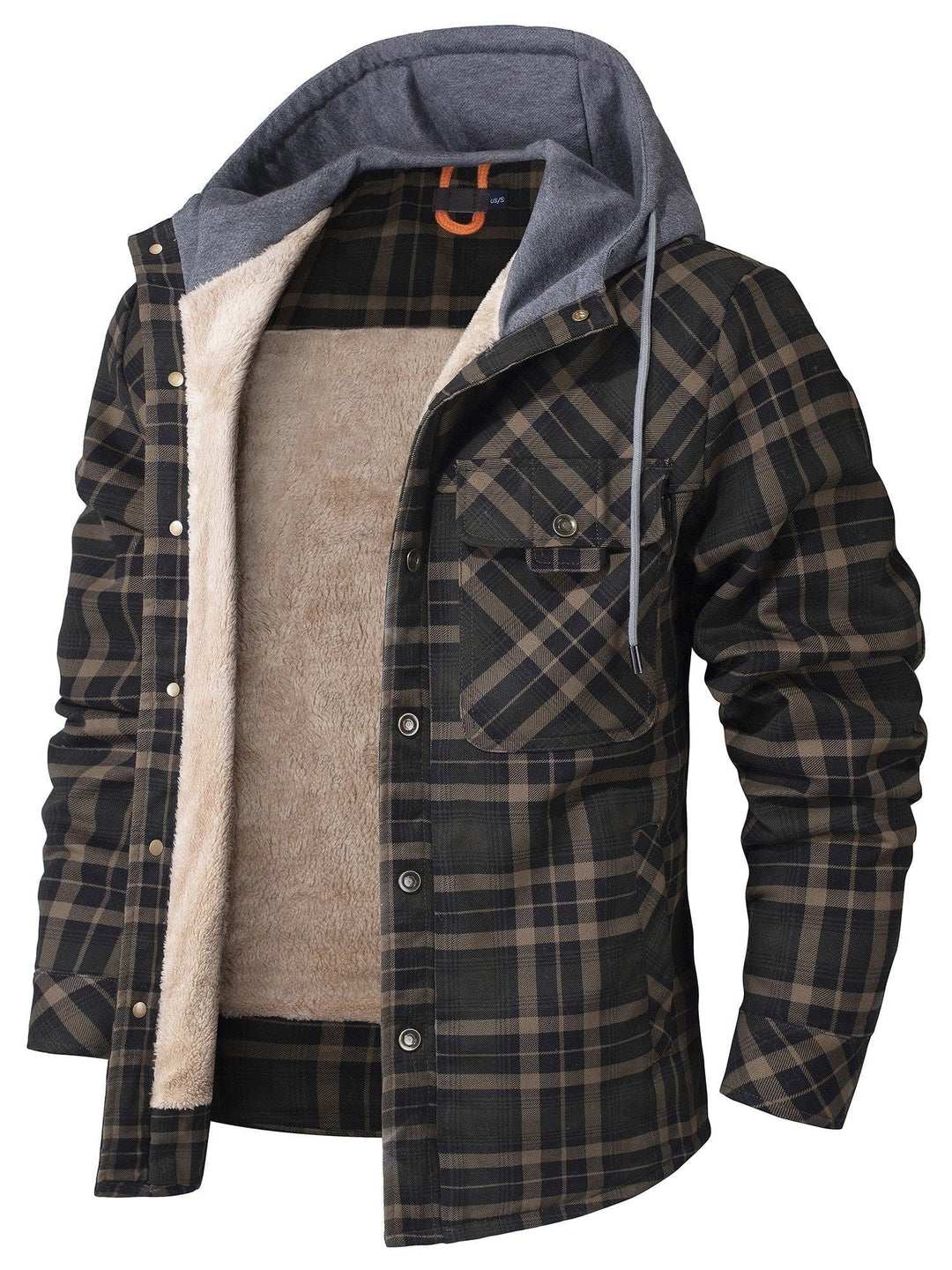Karierte Hemdjacke oliv-braun mit Kapuze und kuscheligem Innenfutter