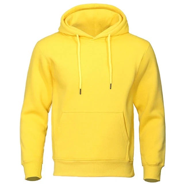Gelber Kapuzenpullover mit Kordelzug und Kängurutasche, Frontansicht