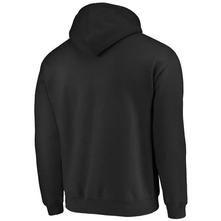 Schwarzer Hoodie mit Kapuze, Rückansicht mit Rippbündchen am Saum