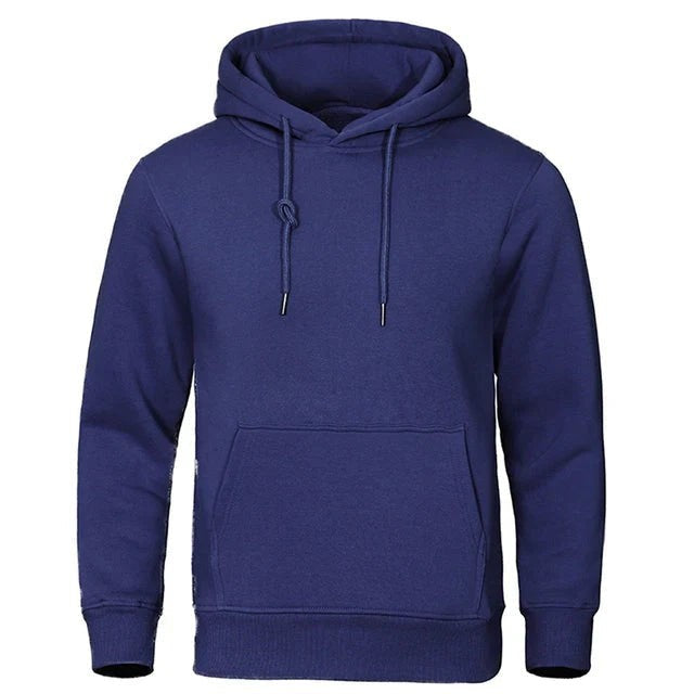 Dunkelblauer Kapuzenpullover mit Kordelzug, weich gefüttert, Frontansicht