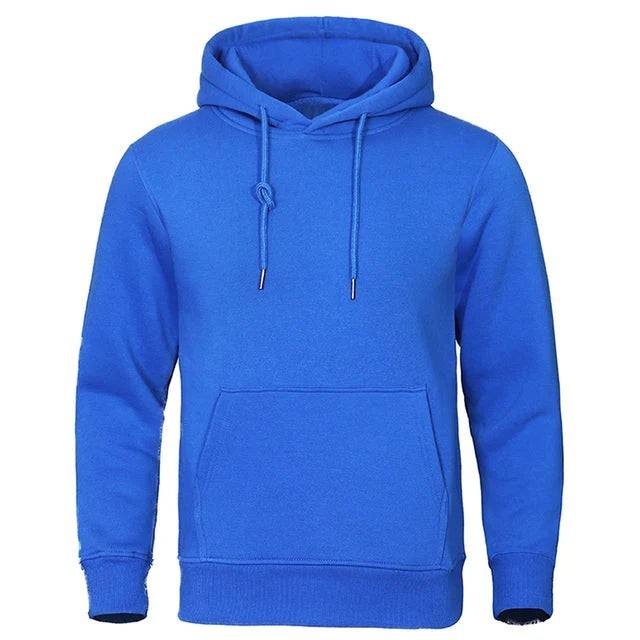Blauer Herren Hoodie mit Kängurutasche und Rippbündchen, Vorderansicht