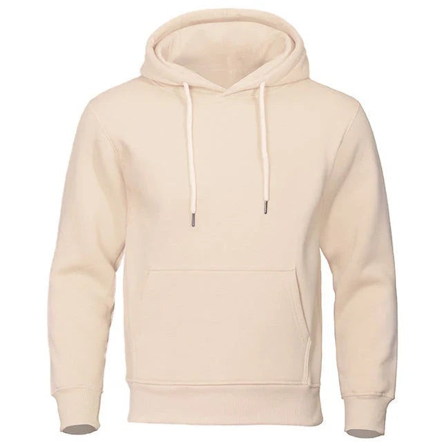 Beigefarbener Herren Hoodie mit Kängurutasche, weich gefüttert, Vorderansicht