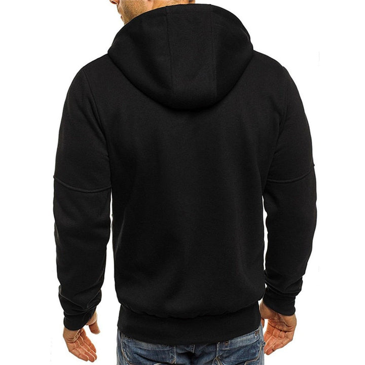 Rückenansicht schwarzer Zip-Hoodie mit Kapuze für Herren