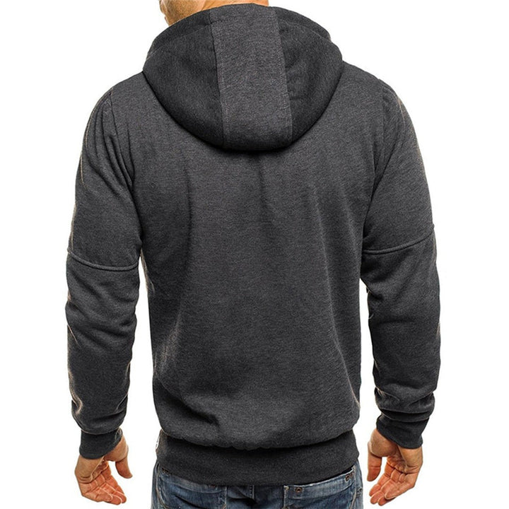 Rückenansicht dunkelgraue Kapuzenjacke mit Reißverschluss für Herren