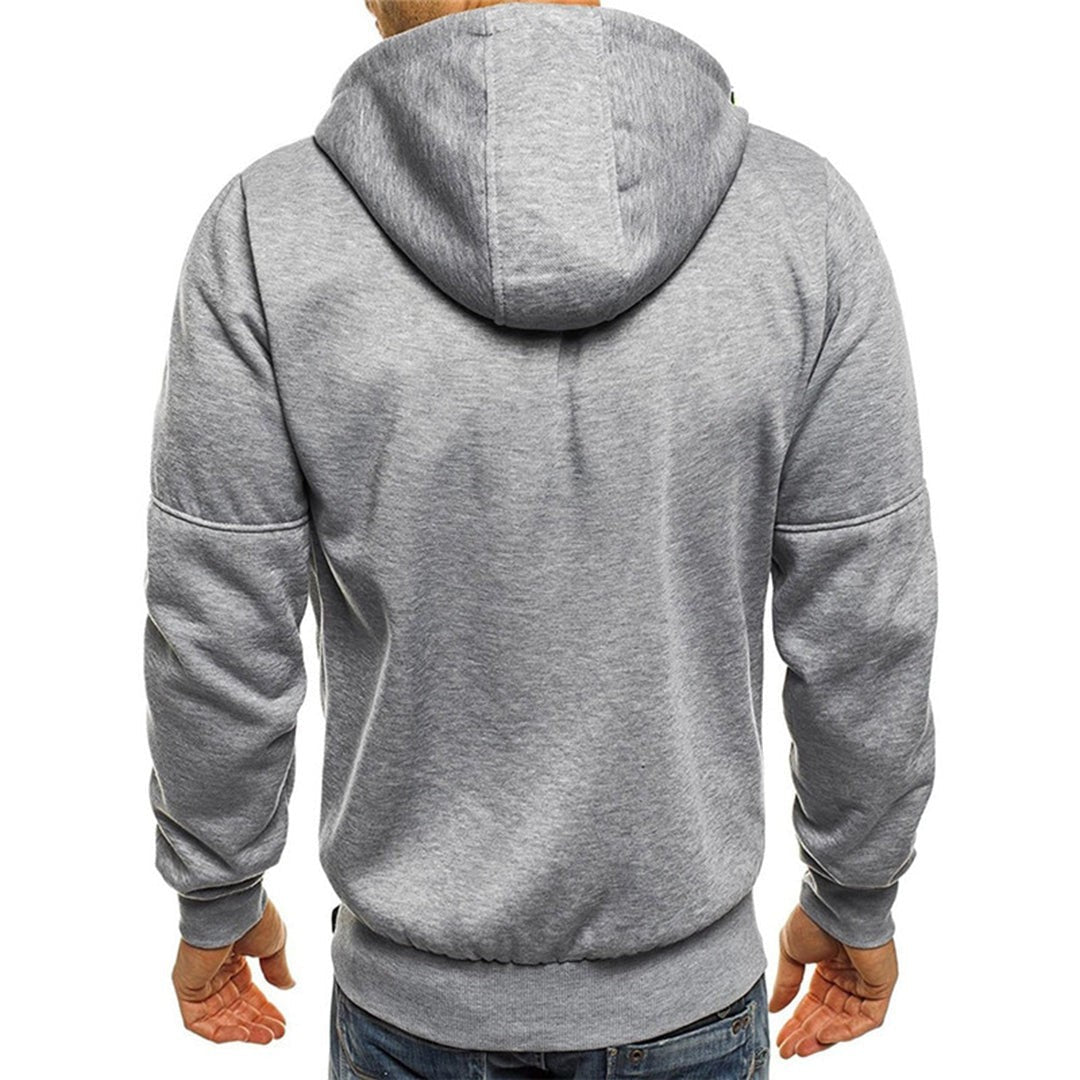 Rückenansicht hellgrauer Zip-Hoodie mit Kapuze für Herren