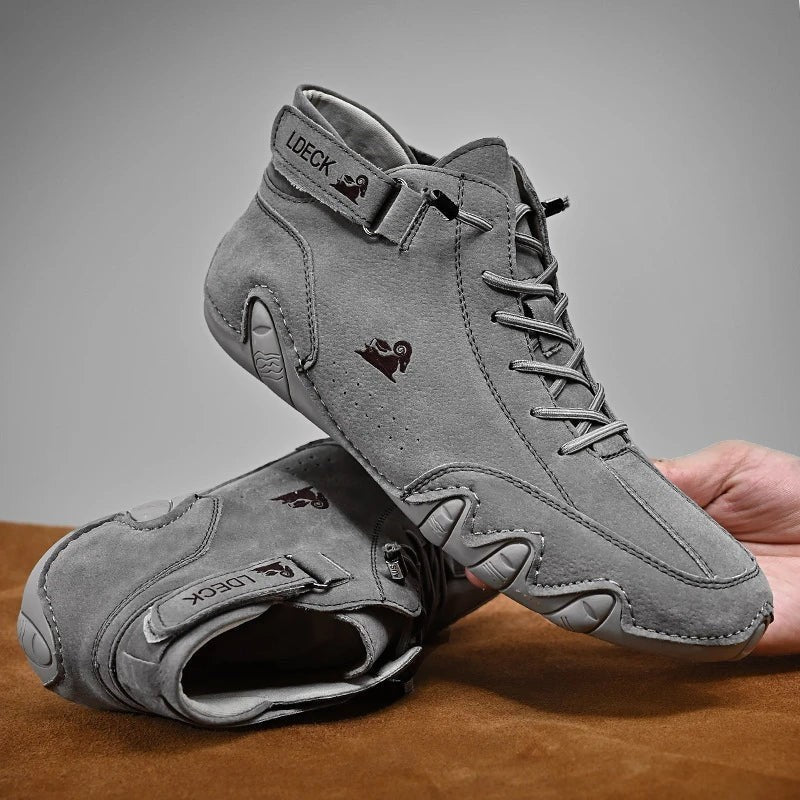 Graue Barfußschuhe aus Wildleder mit Reißverschluss und Zackensohle