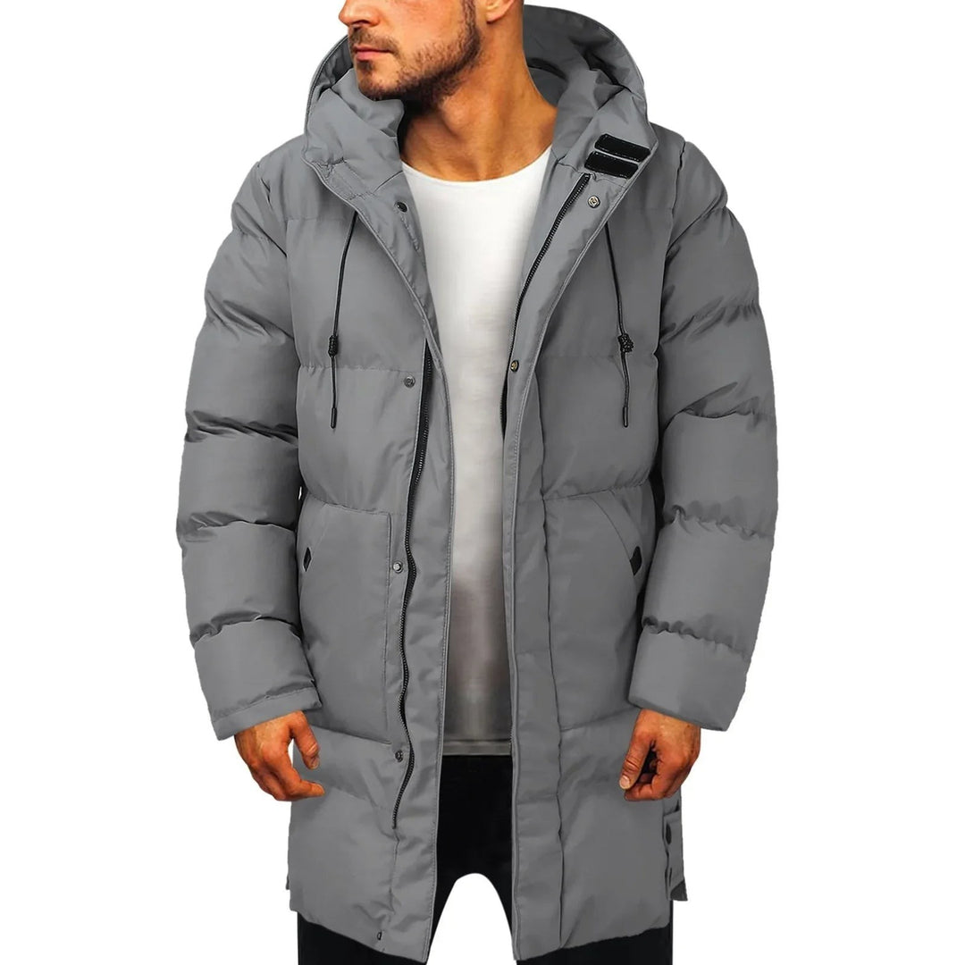 Grauer Herren-Parka mit Kapuze, Kordelzug und seitlichen Reißverschlusstaschen