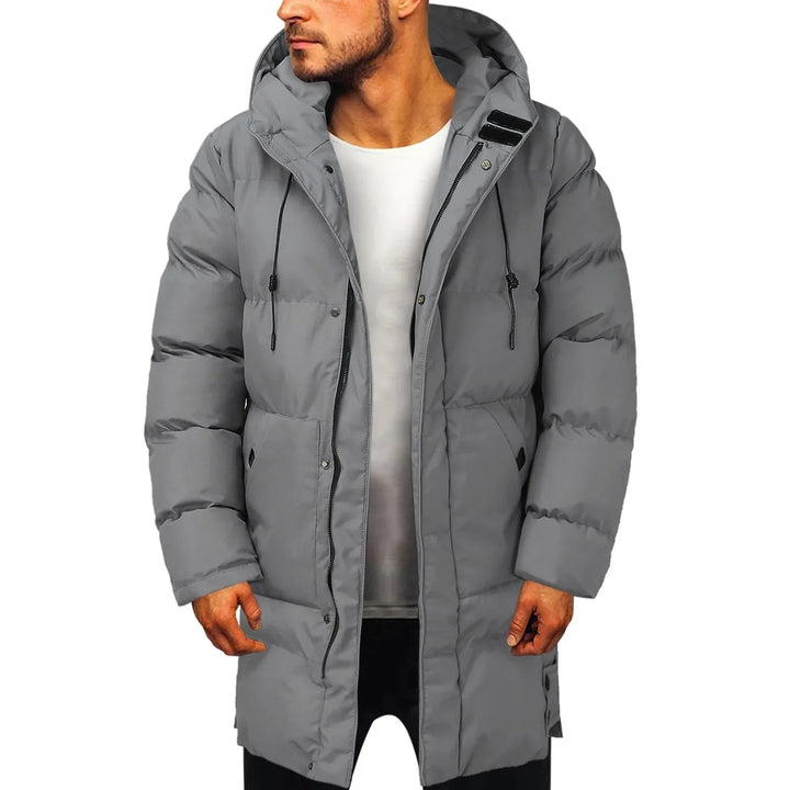 Grauer Herren-Parka mit Kapuze, Kordelzug und seitlichen Reißverschlusstaschen