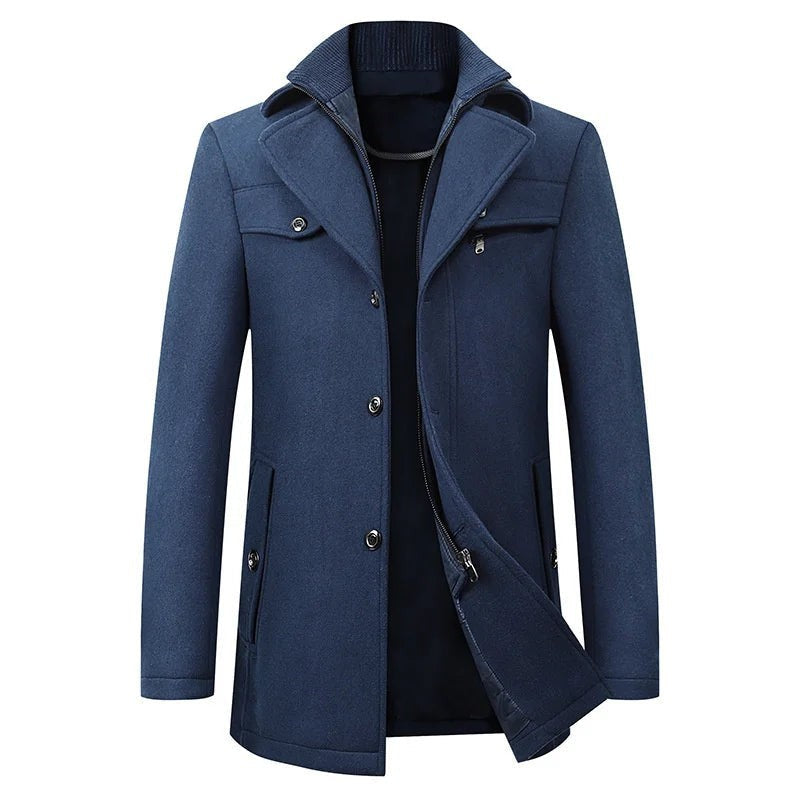 Marineblauer Wintermantel mit Reversekragen und verstellbaren Ärmelbündchen für Herren