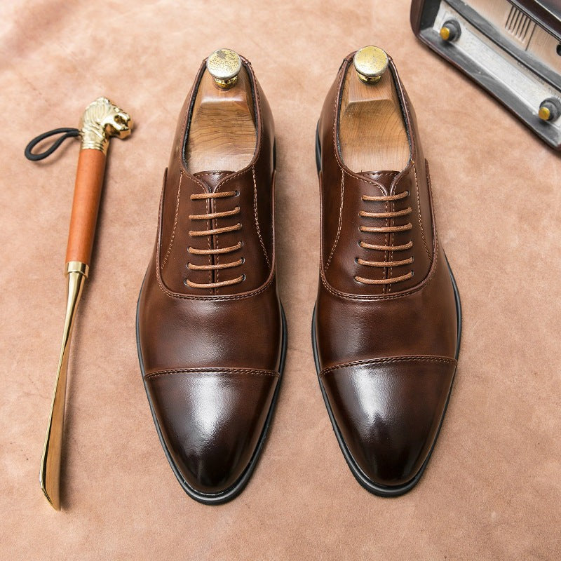 Braune Herren Oxford Schuhe aus Leder mit Zehenkappe und Schnürung