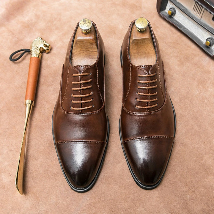 Braune Herren Oxford Schuhe aus Leder mit Zehenkappe und Schnürung