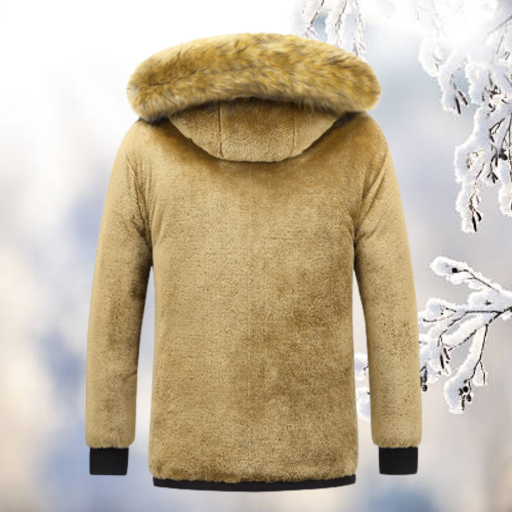 Kunstfell-Innenfutter in Beige mit Kapuze, Rückenansicht des Parkas