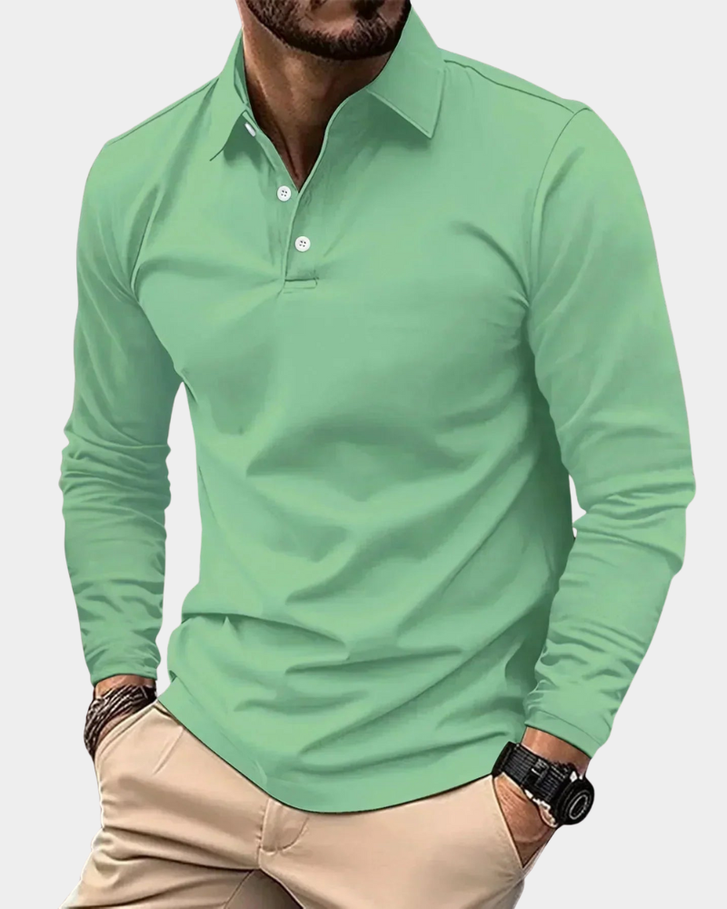 Herren Poloshirt langarm in Mintgrün mit Reverskragen
