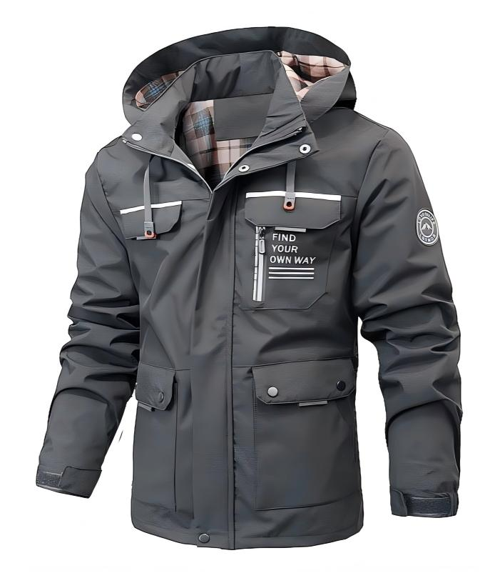 Anthrazitfarbene Winterjacke mit Kapuze und Cargotaschen für Herren