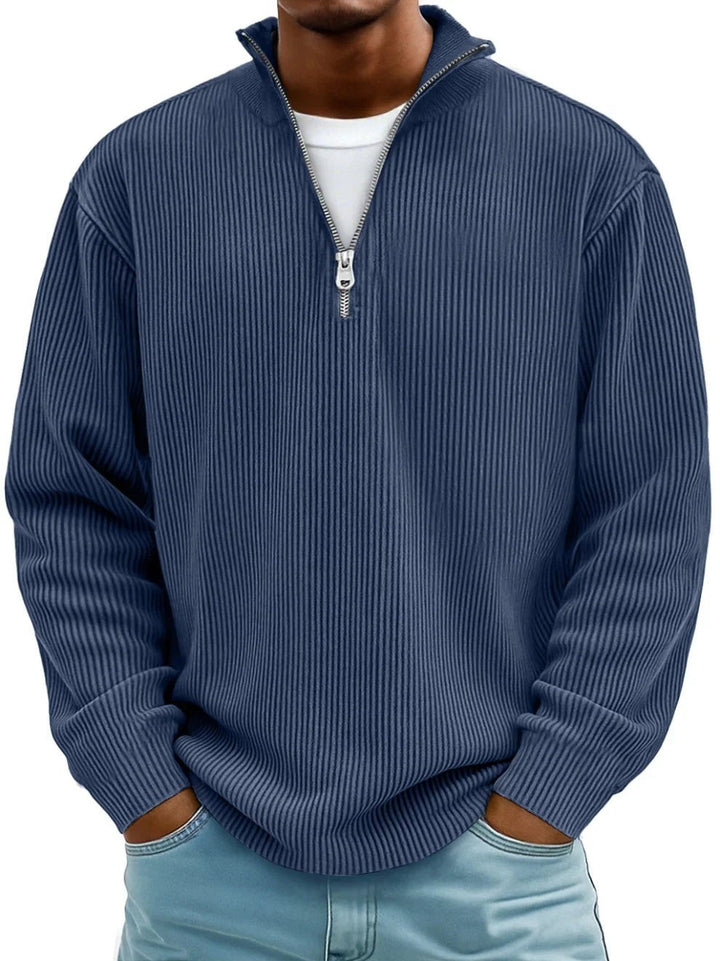 Marineblauer Half-Zip Pullover Herren mit Reißverschlusskragen und Rippstrick