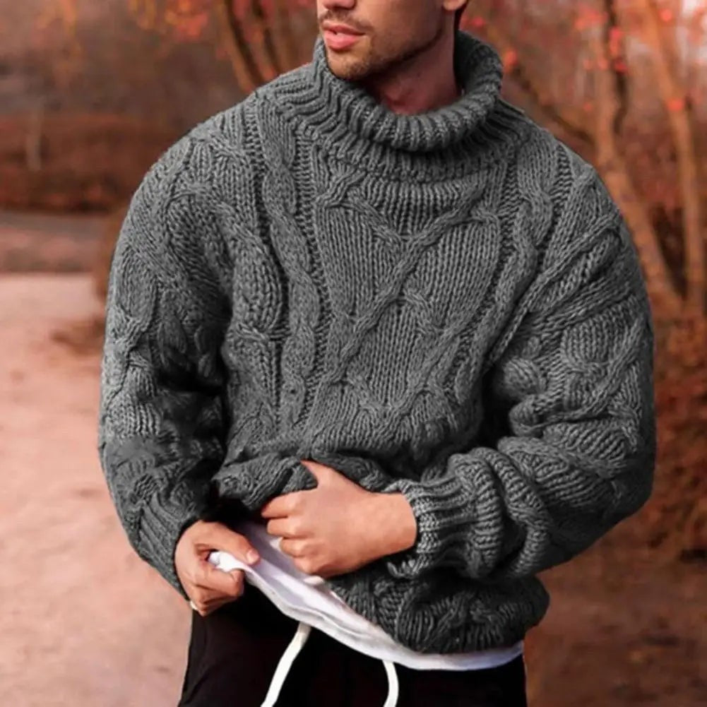 Dunkelgrauer Herren-Rollkragenpullover mit Zopfmuster in lässiger Oversize-Passform