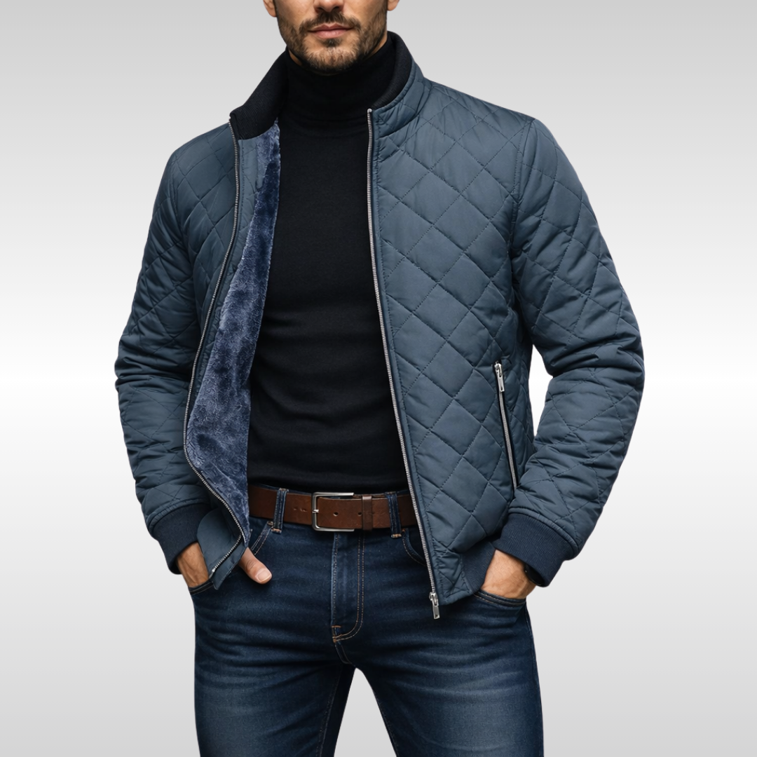 Petrolblaue Herrenjacke mit Rautensteppung und kuscheligem Innenfutter