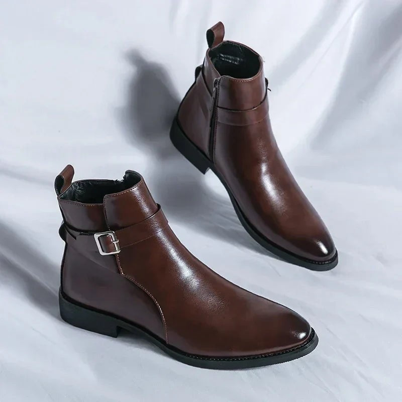 Leon | Herren Stiefeletten aus Veganem Leder mit Schnalle Reißverschluss und Spitzer Zehenpartie - image 3