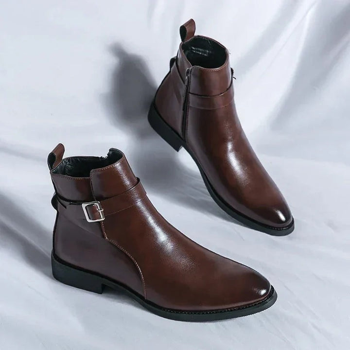 Leon | Herren Stiefeletten aus Veganem Leder mit Schnalle Reißverschluss und Spitzer Zehenpartie - image 3