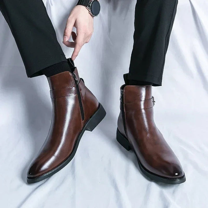Leon | Herren Stiefeletten aus Veganem Leder mit Schnalle Reißverschluss und Spitzer Zehenpartie - image 4