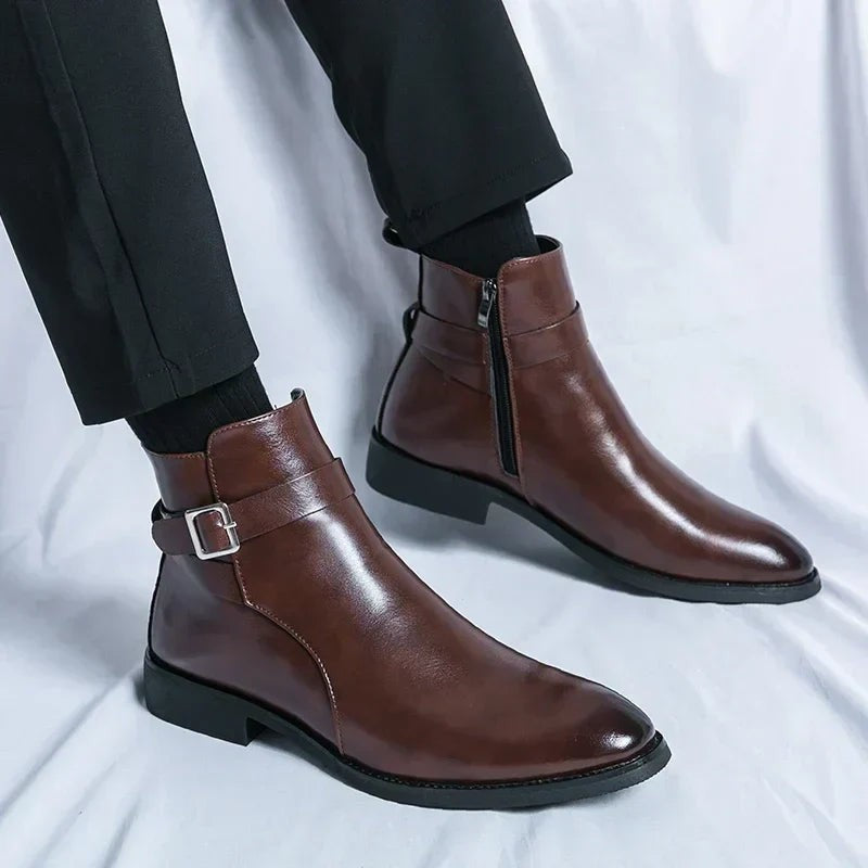Leon | Herren Stiefeletten aus Veganem Leder mit Schnalle Reißverschluss und Spitzer Zehenpartie - image 7