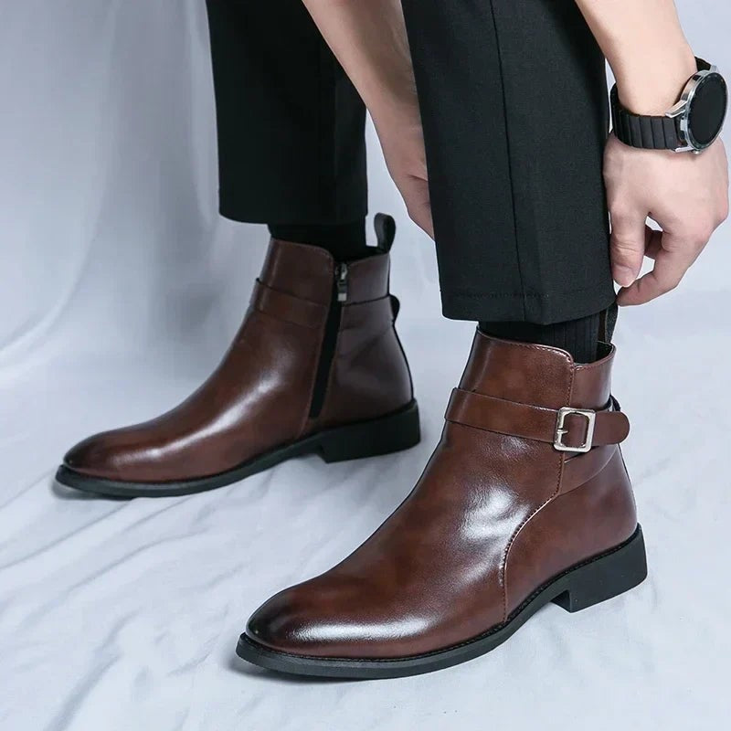 Leon | Herren Stiefeletten aus Veganem Leder mit Schnalle Reißverschluss und Spitzer Zehenpartie - image 9