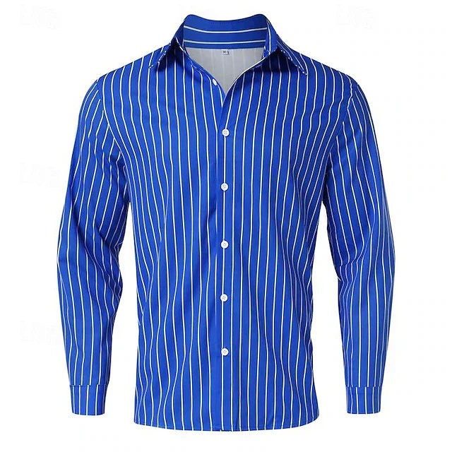 Herrenhemd langarm blau-weiß gestreift mit Button-down-Kragen, Vorderansicht