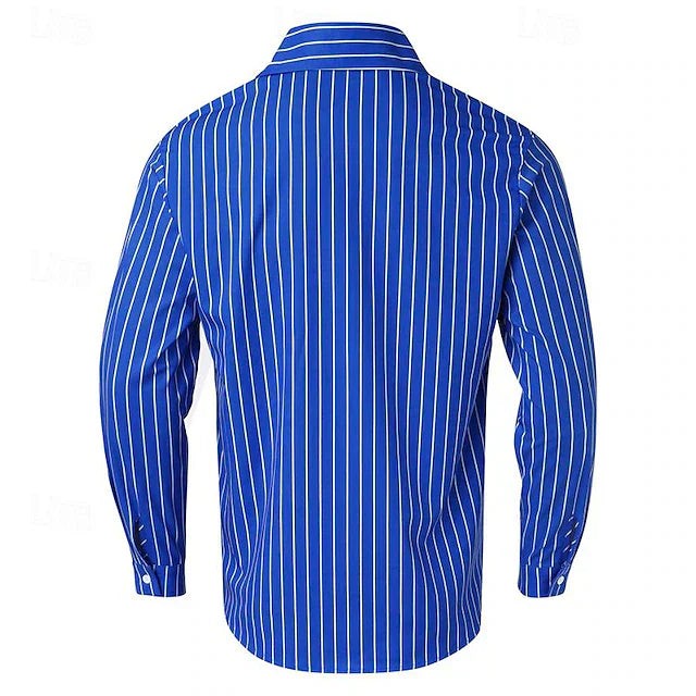 Blau-weiß gestreiftes Herrenhemd langarm, Rückenansicht mit Kragen