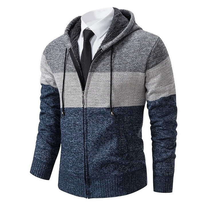 Strickjacke Herren mit Kapuze in Colorblock-Design, Grau und Navyblau