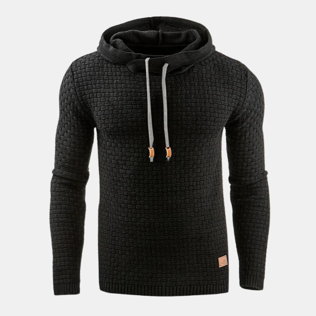Schwarzer Strick-Hoodie für Herren mit Webmuster und Kapuze