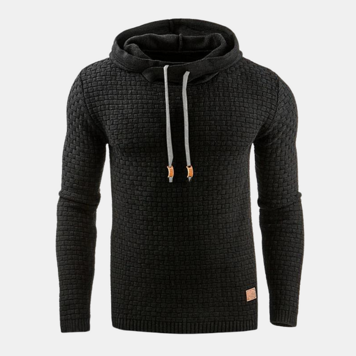 Schwarzer Strick-Hoodie für Herren mit Webmuster und Kapuze