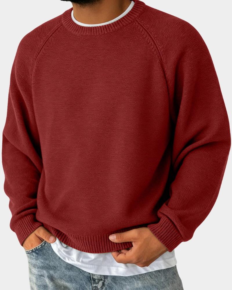 Weinroter Pullover mit Rippbündchen und lässiger Raglan-Passform