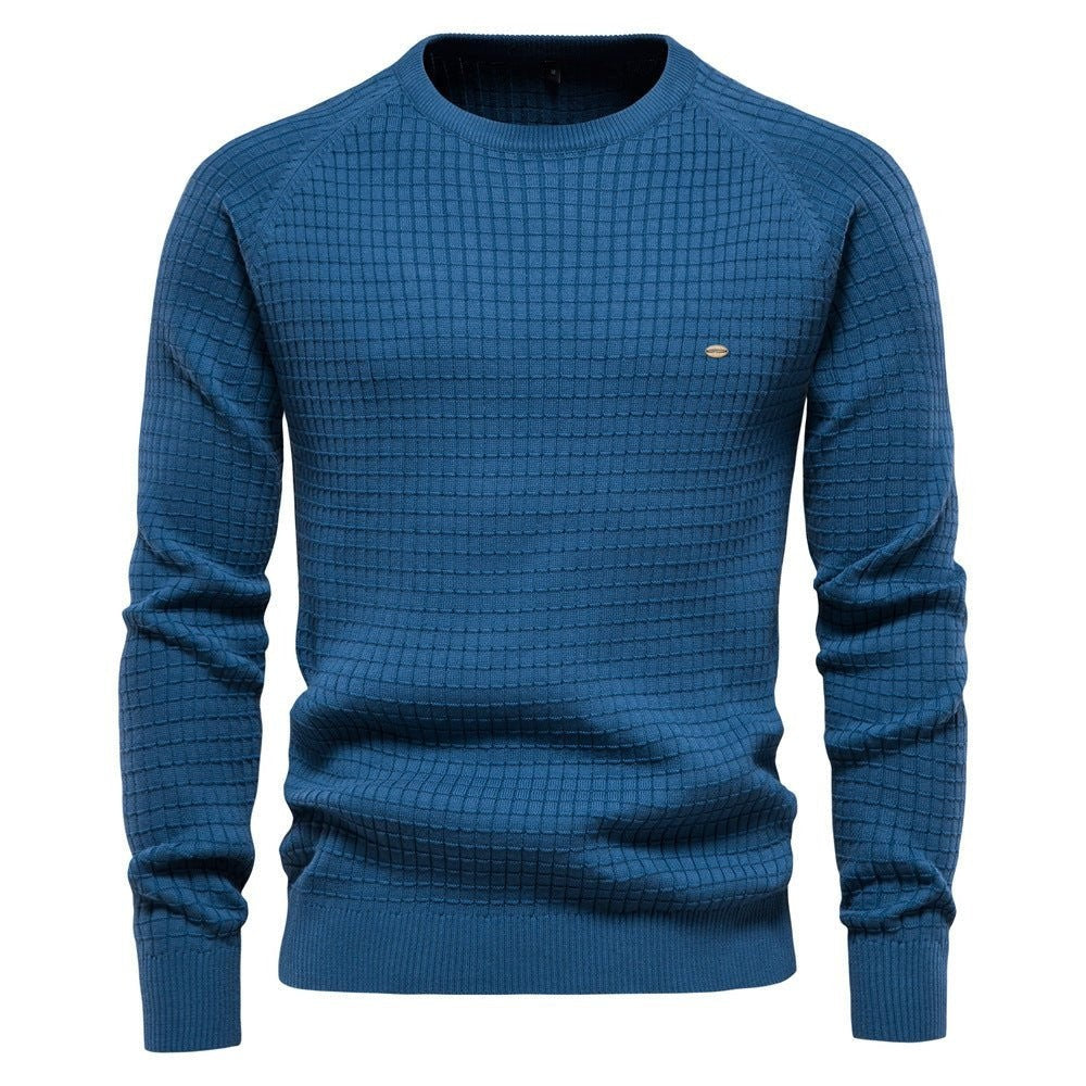 Strukturierter Herrenpullover in Blau mit Raglanärmeln und Rippbündchen