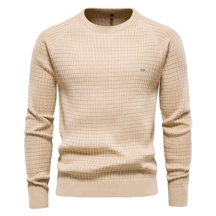 Beige Herrenpullover mit strukturiertem Strickmuster und Rippbündchen