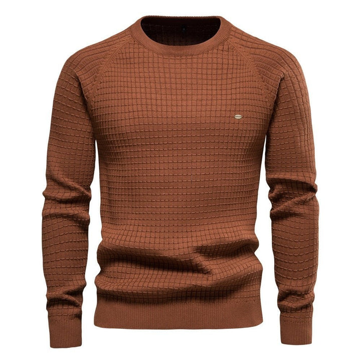 Rostbrauner Strickpullover für Herren mit Rundhalsausschnitt und Raglanärmeln