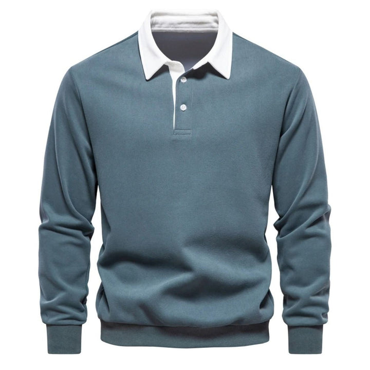 Graublaues Herren Poloshirt Sweatshirt mit weißem Kontrastkragen