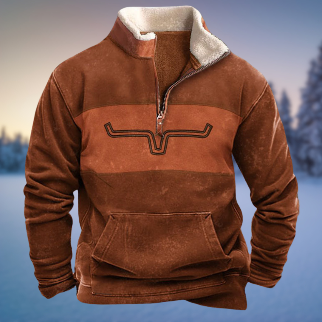 Herren Troyer braun mit Stehkragen Fleece-Futter und Kängurutasche
