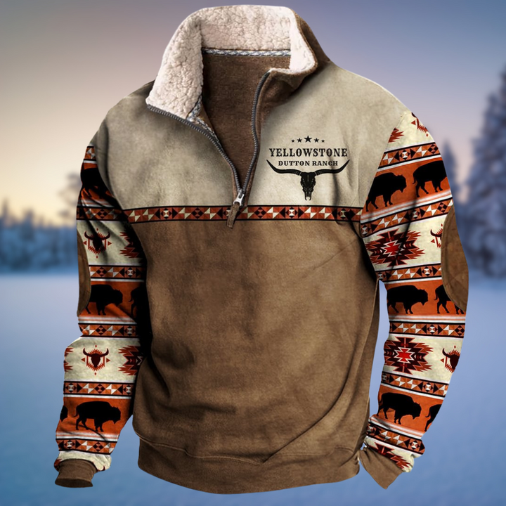 Herren Troyer khaki mit Yellowstone Dutton Ranch Print und Büffelmuster