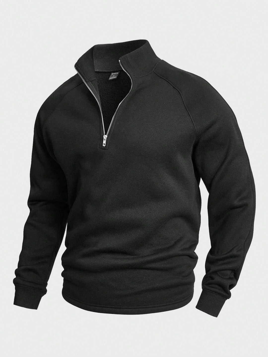Schwarzer Troyer-Pullover mit Stehkragen und silbernem Reißverschluss für Herren