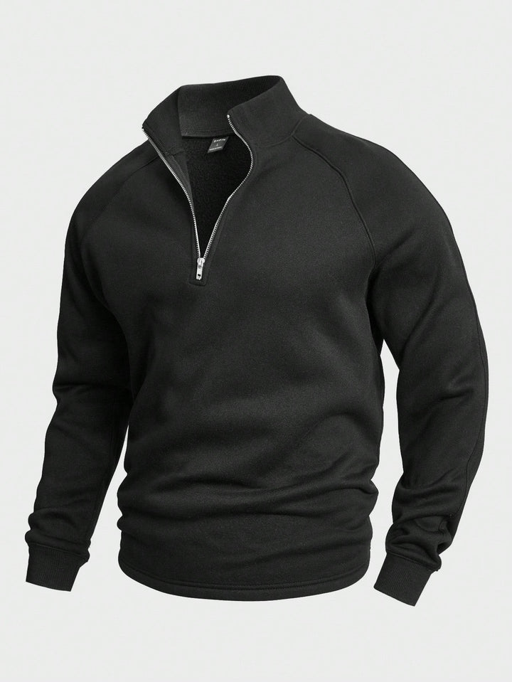 Schwarzer Troyer-Pullover mit Stehkragen und silbernem Reißverschluss für Herren