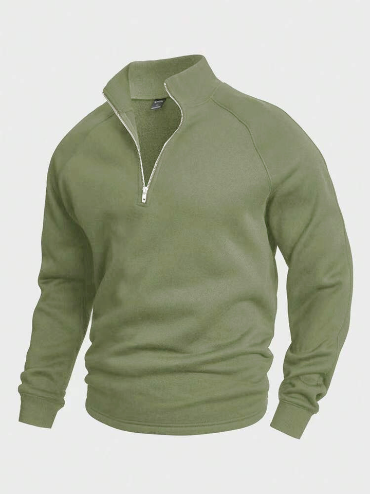 Olivgrüner Troyer-Pullover mit Stehkragen und Reißverschlussdetail für Herren