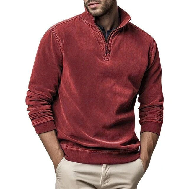 Rotes Herren Troyer mit Stehkragen im Washed-Look