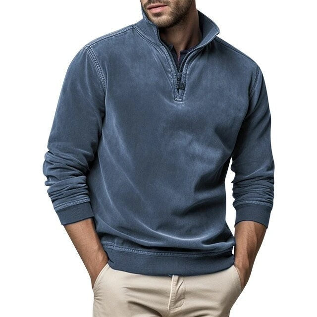 Blaues Herren Sweatshirt mit Stehkragen und Washed-Optik